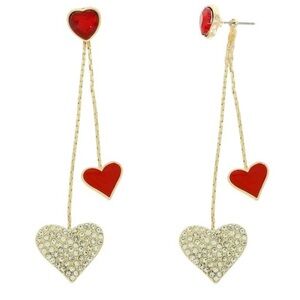 323. Red and gold heart tassel earrings